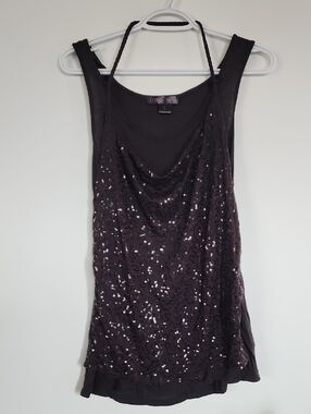 Love Culture Black Sequin Cowl Halter Camisole